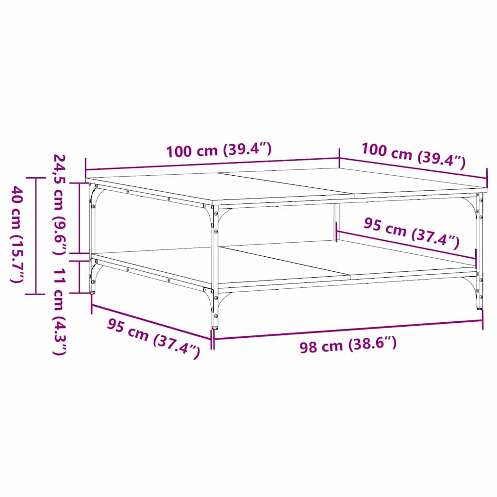 Couchtisch Eiche handwerklich 100 x 100 x 40 cm Holzwerkstoff