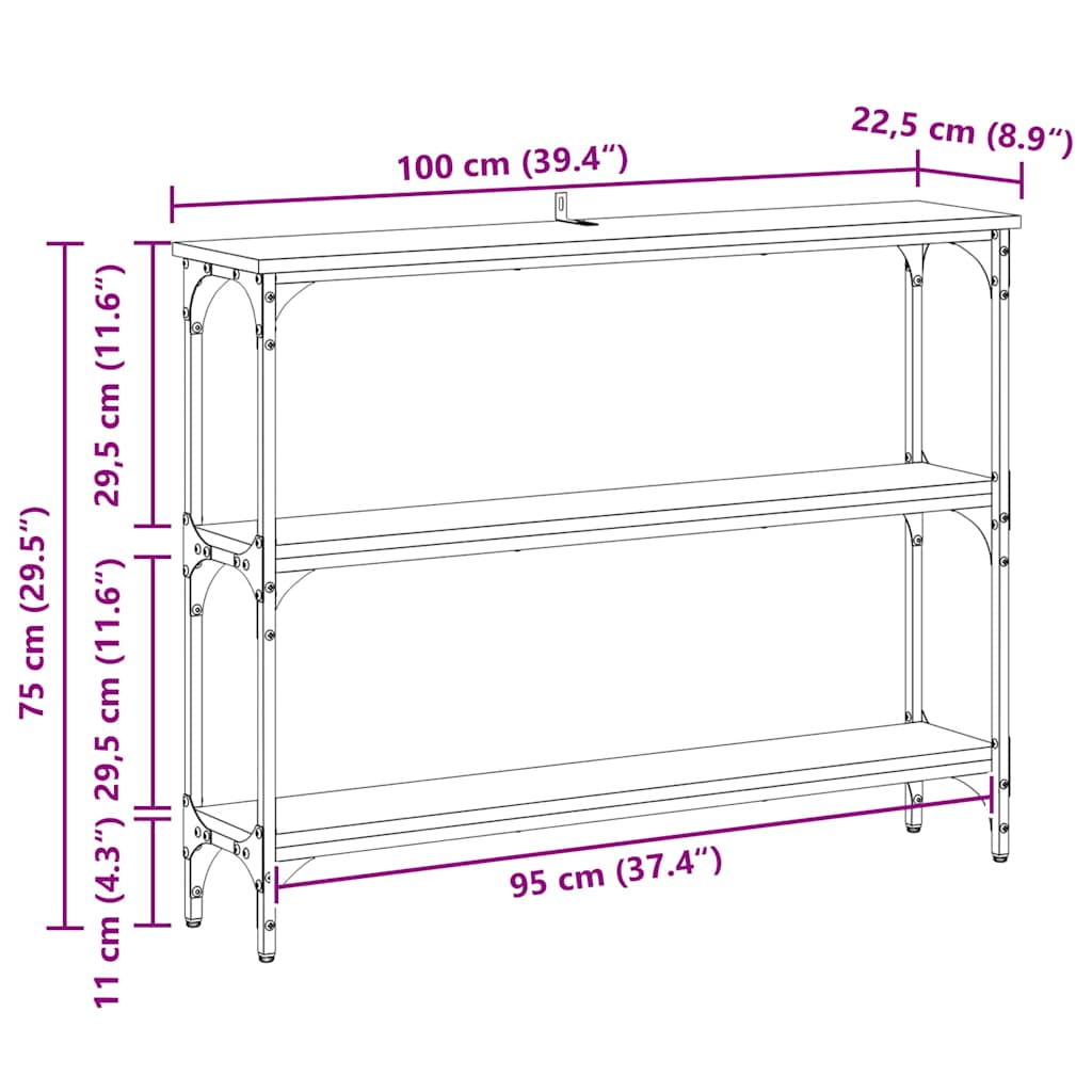 Konsolentisch mit Regal Eiche handwerklich 100 x 22,5 x 75 cm