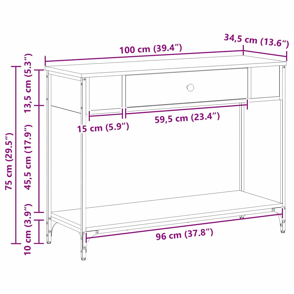 Konsolentisch Schwarze Eiche 100 x 34.5 x 75 cm Holzwerkstoff