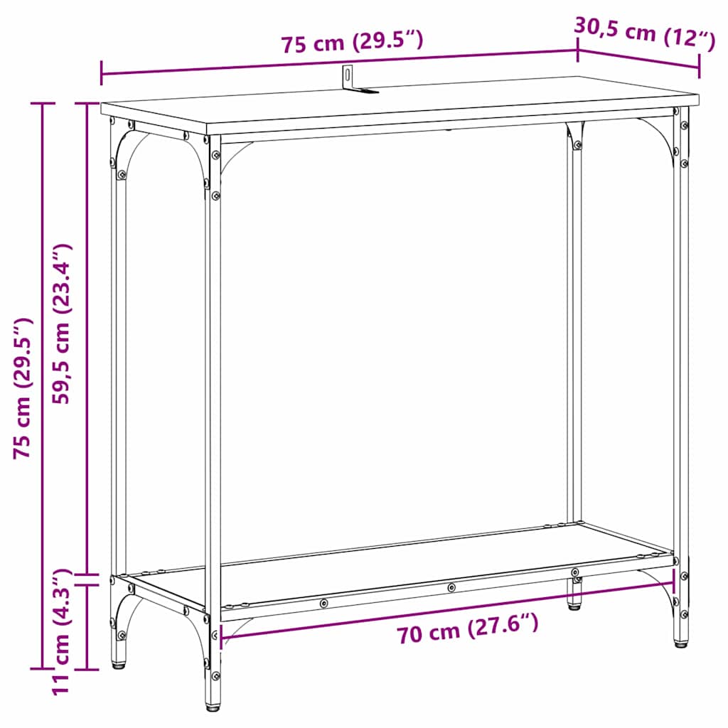 Konsolentisch mit Regal Eiche handwerklich 75 x 30.5 x 75 cm