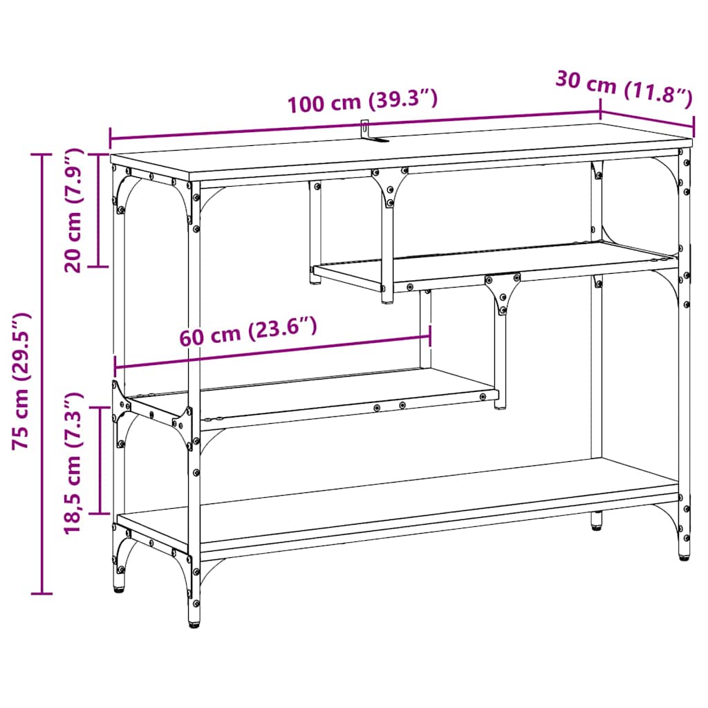 Konsolentisch Eiche handwerklich 100 x 30 x 75 cm Holzwerkstoff