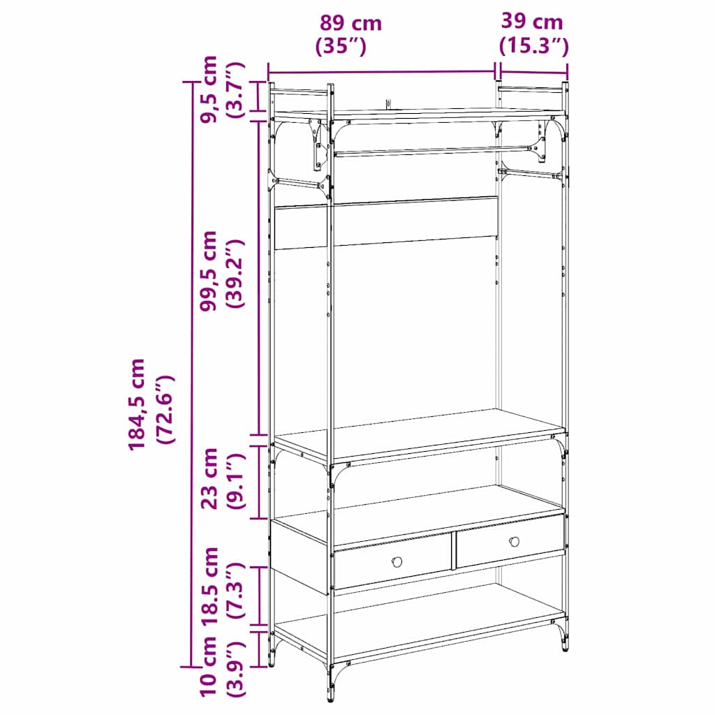 Kleiderschrank Altholz 89 x 39 x 184.5 cm Holzwerkstoff