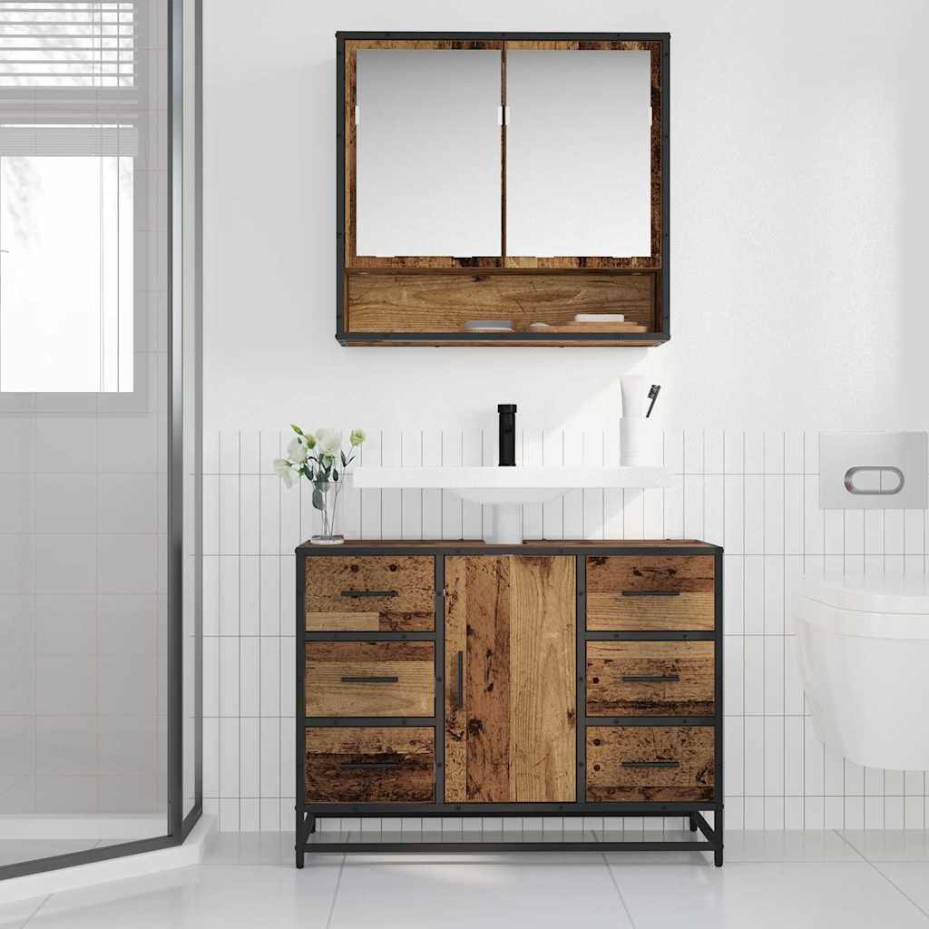 Badezimmer Waschbecken Schrank mit Tür Altholz 80 x 33 x 60 cm