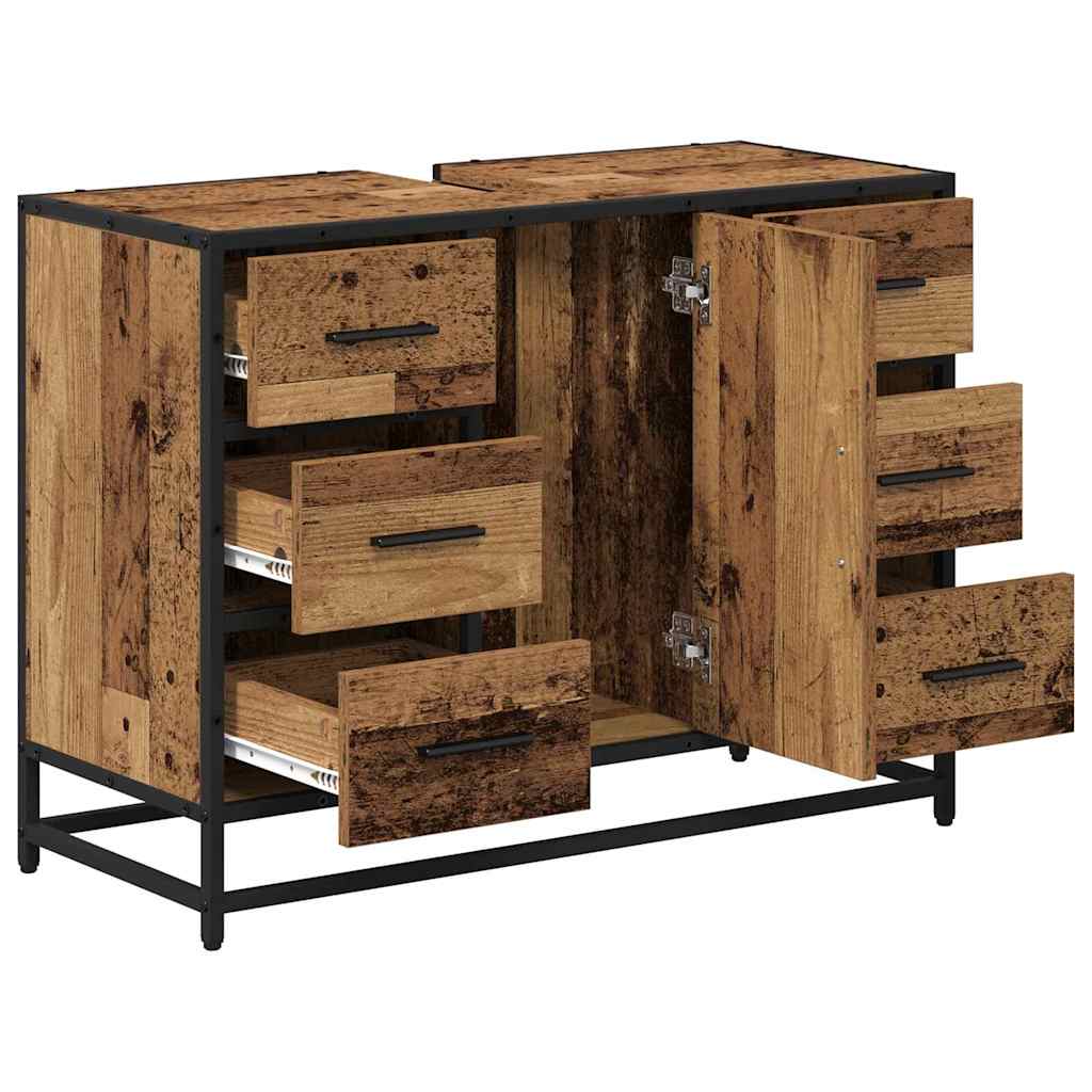 Badezimmer Waschbecken Schrank mit Tür Altholz 80 x 33 x 60 cm