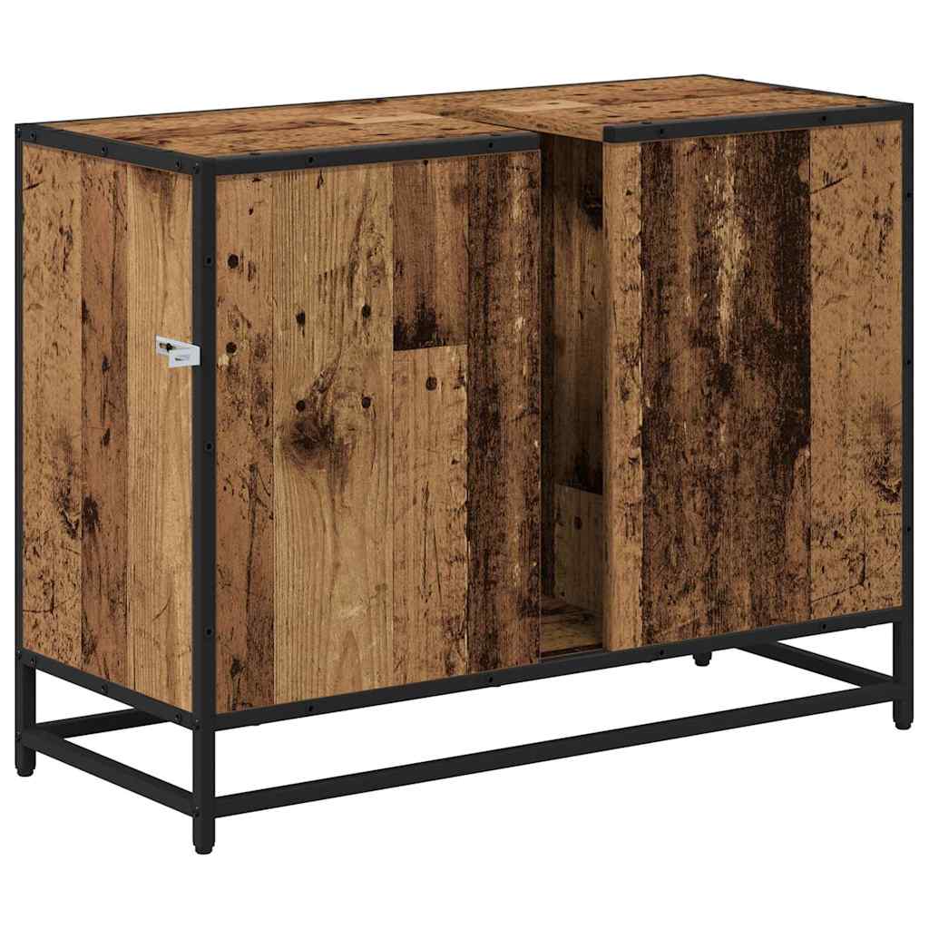 Badezimmer Waschbecken Schrank mit Tür Altholz 80 x 33 x 60 cm