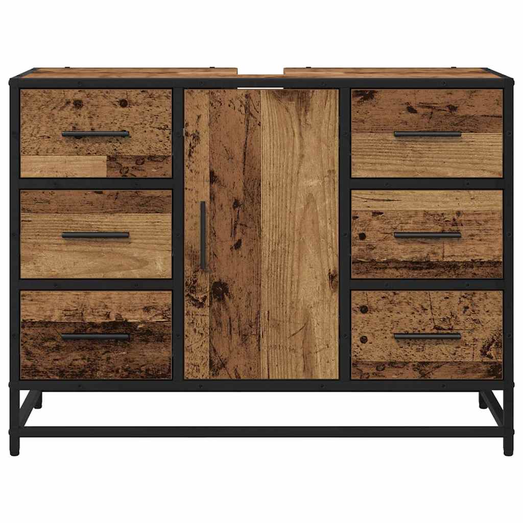 Badezimmer Waschbecken Schrank mit Tür Altholz 80 x 33 x 60 cm