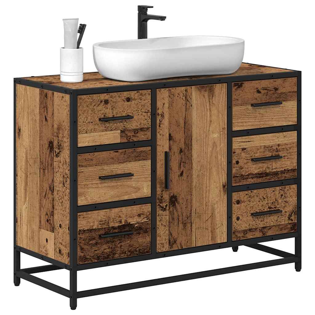 Badezimmer Waschbecken Schrank mit Tür Altholz 80 x 33 x 60 cm