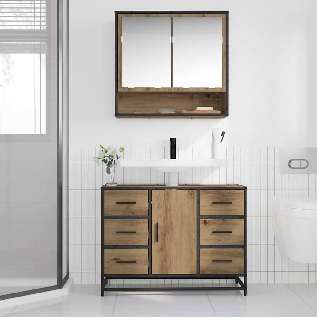 Badezimmer Waschbecken Schrank mit Speicher Eiche handwerklich