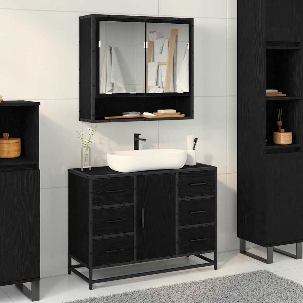 Badezimmer Waschbecken Schrank Schwarze Eiche 80 x 33 x 60 cm