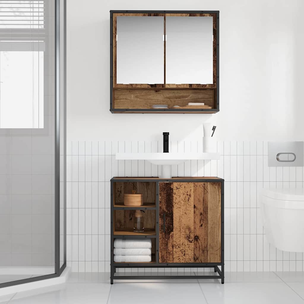 Badezimmer Waschbecken Schrank mit Tür Altholz 65 x 33 x 60 cm