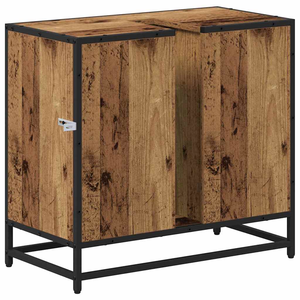 Badezimmer Waschbecken Schrank mit Tür Altholz 65 x 33 x 60 cm