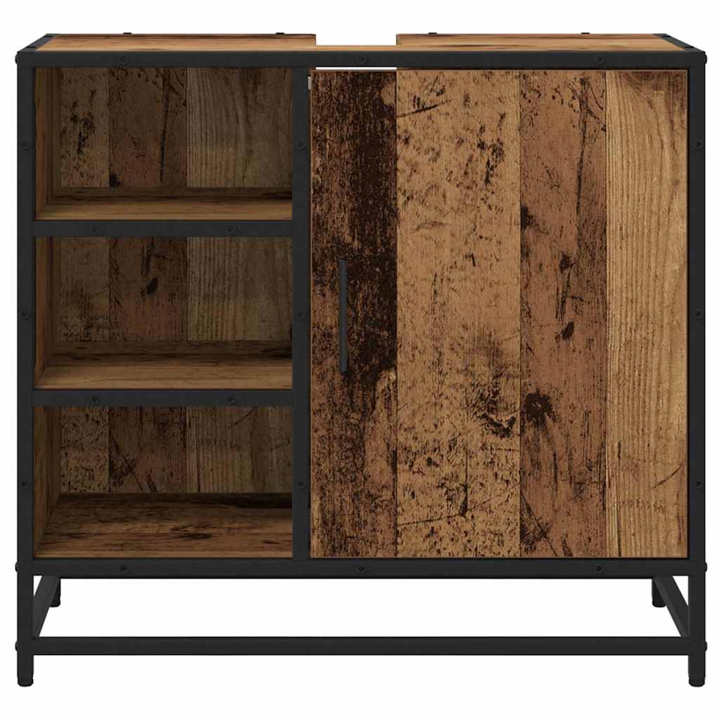 Badezimmer Waschbecken Schrank mit Tür Altholz 65 x 33 x 60 cm