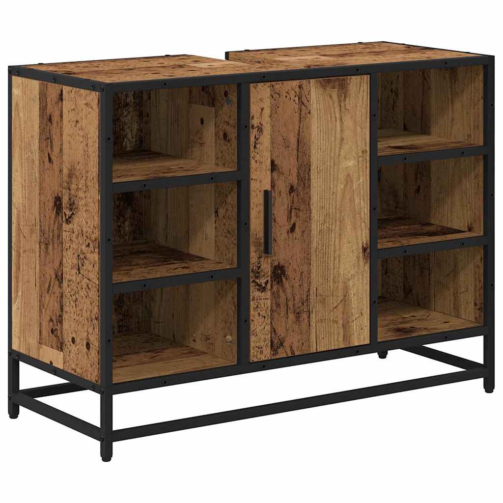 Badezimmer Waschbecken Schrank mit Tür Altholz 80 x 33 x 60 cm