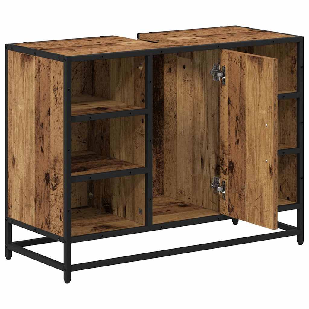 Badezimmer Waschbecken Schrank mit Tür Altholz 80 x 33 x 60 cm