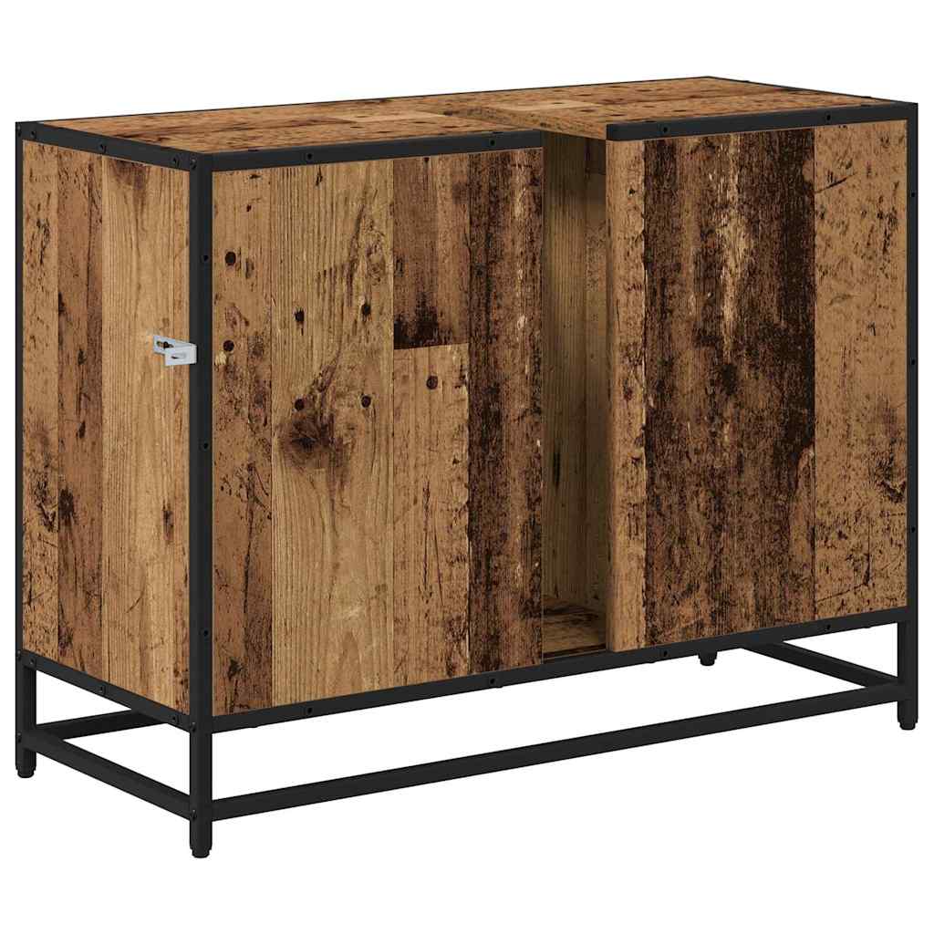 Badezimmer Waschbecken Schrank mit Tür Altholz 80 x 33 x 60 cm