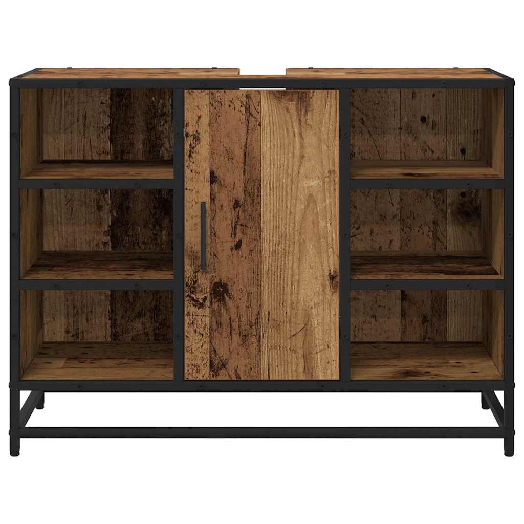 Badezimmer Waschbecken Schrank mit Tür Altholz 80 x 33 x 60 cm