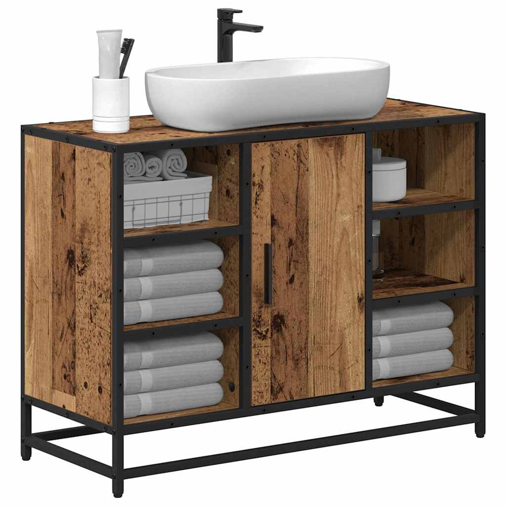 Badezimmer Waschbecken Schrank mit Tür Altholz 80 x 33 x 60 cm