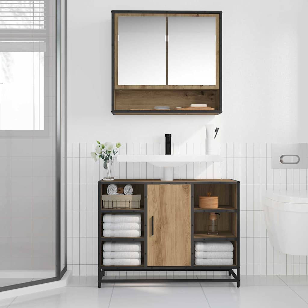 Badezimmer Waschbecken Schrank mit Regal Eiche handwerklich
