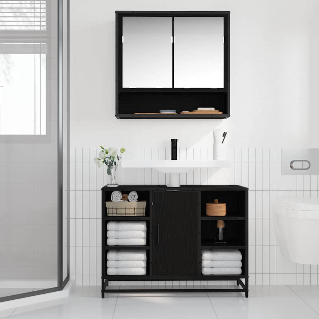 Badezimmer Waschbecken Schrank Schwarze Eiche 80 x 33 x 60 cm