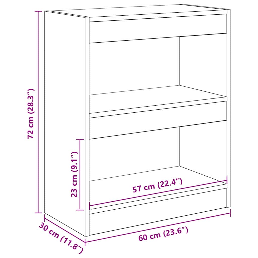 Bücherregal Schwarze Eiche 60 x 30 x 72 cm Holzwerkstoff