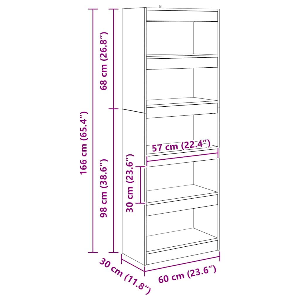 Bücherregal Eiche handwerklich 60 x 30 x 166 cm Holzwerkstoff