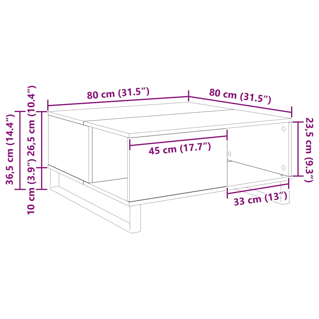 Couchtisch Schwarze Eiche 80 x 80 x 36.5 cm Holzwerkstoff