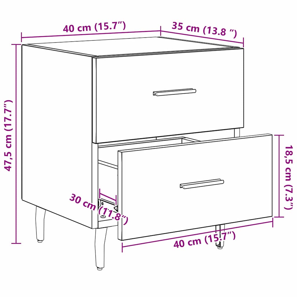 Nachttisch Altholz 40 x 35 x 47,5 cm Holzwerkstoff