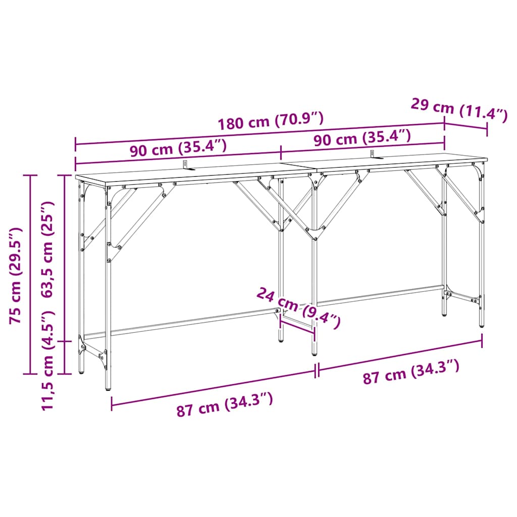 Konsolentisch Eiche handwerklich 180 x 29 x 75 cm Holzwerkstoff