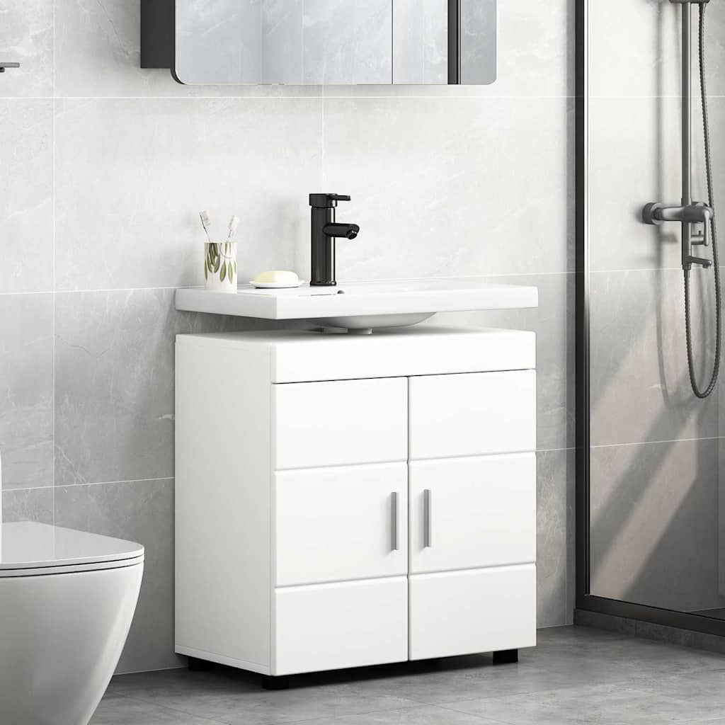 Badezimmer Waschbecken Schrank mit Tür Weiß 60 x 34 x 63 cm