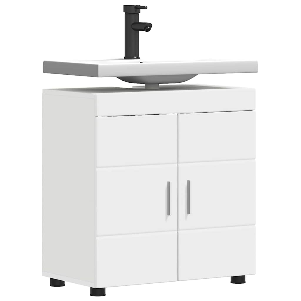 Badezimmer Waschbecken Schrank mit Tür Weiß 60 x 34 x 63 cm