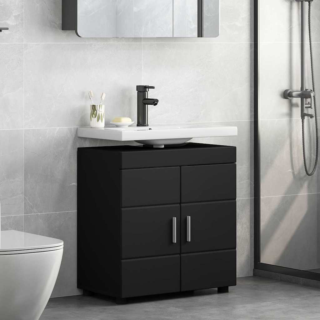 Badezimmer Waschbecken Schrank mit Tür Schwarz 60 x 34 x 63 cm