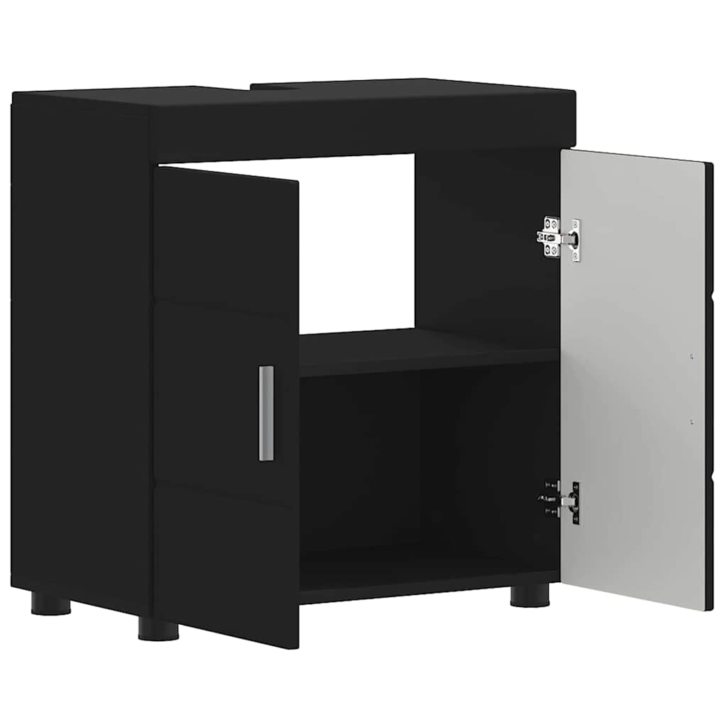 Badezimmer Waschbecken Schrank mit Tür Schwarz 60 x 34 x 63 cm