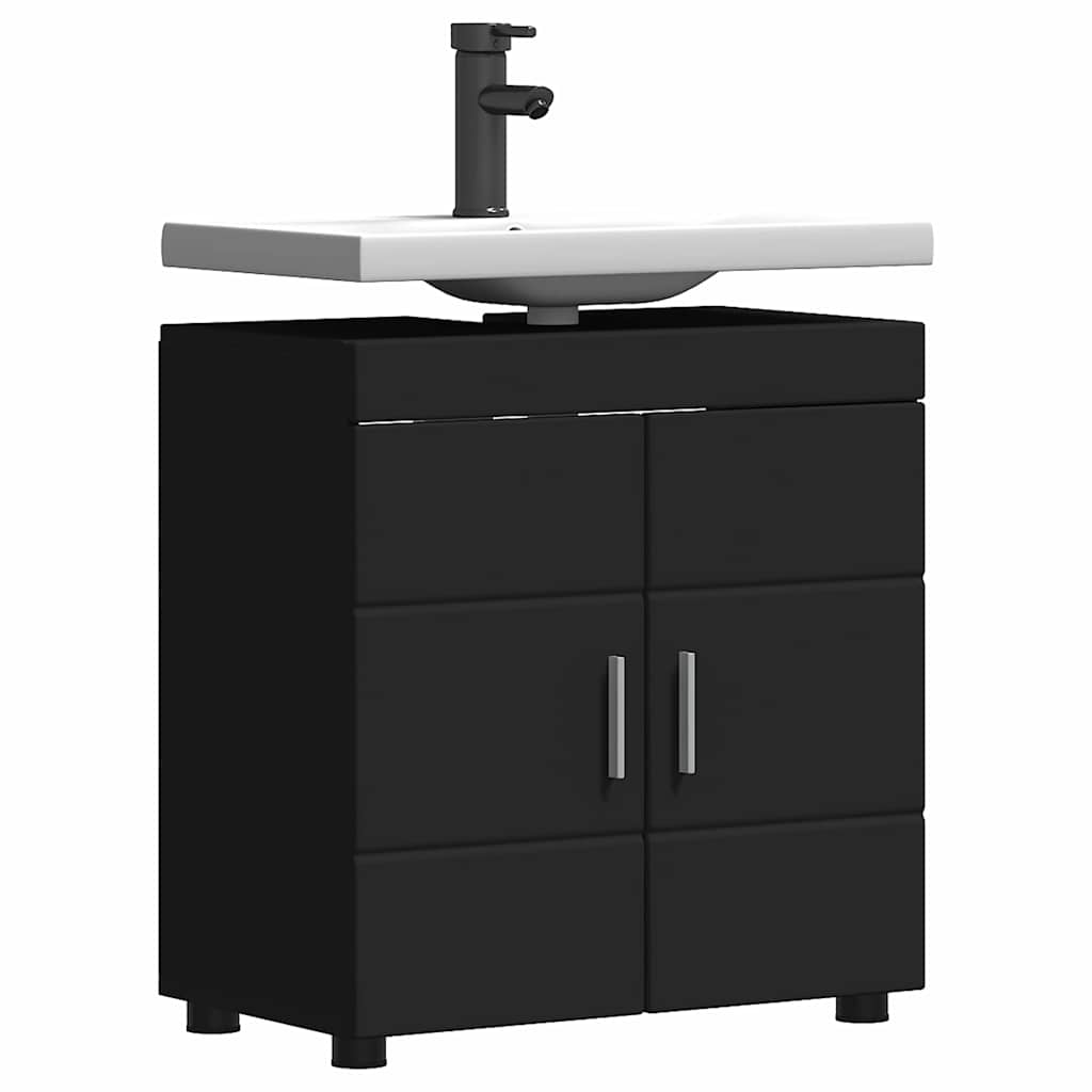 Badezimmer Waschbecken Schrank mit Tür Schwarz 60 x 34 x 63 cm