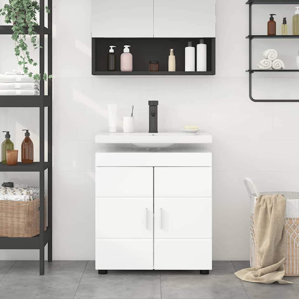 Badezimmer Waschbecken Schrank Hochglanz-Weiß 60 x 34 x 63 cm
