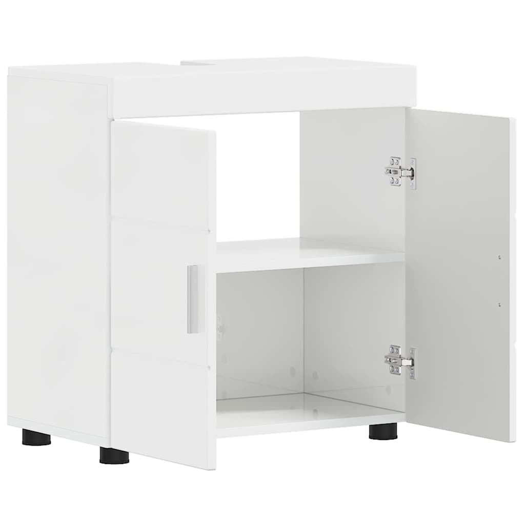 Badezimmer Waschbecken Schrank Hochglanz-Weiß 60 x 34 x 63 cm
