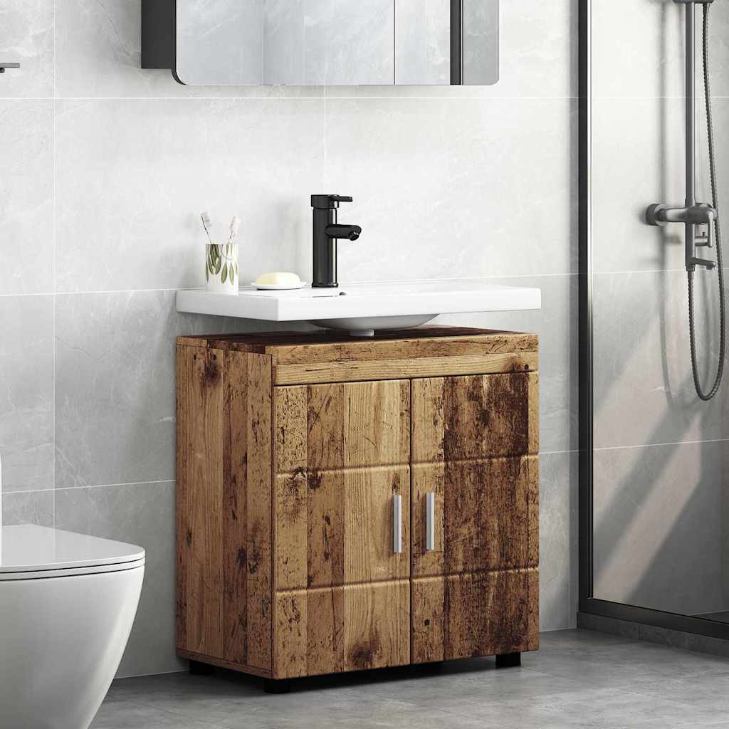 Badezimmer Waschbecken Schrank mit Tür Altholz 60 x 34 x 63 cm