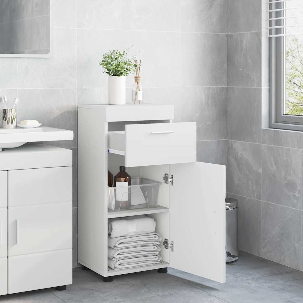 Badezimmer Schrank mit Tür Hochglanz-Weiß 37 x 31,5 x 82 cm