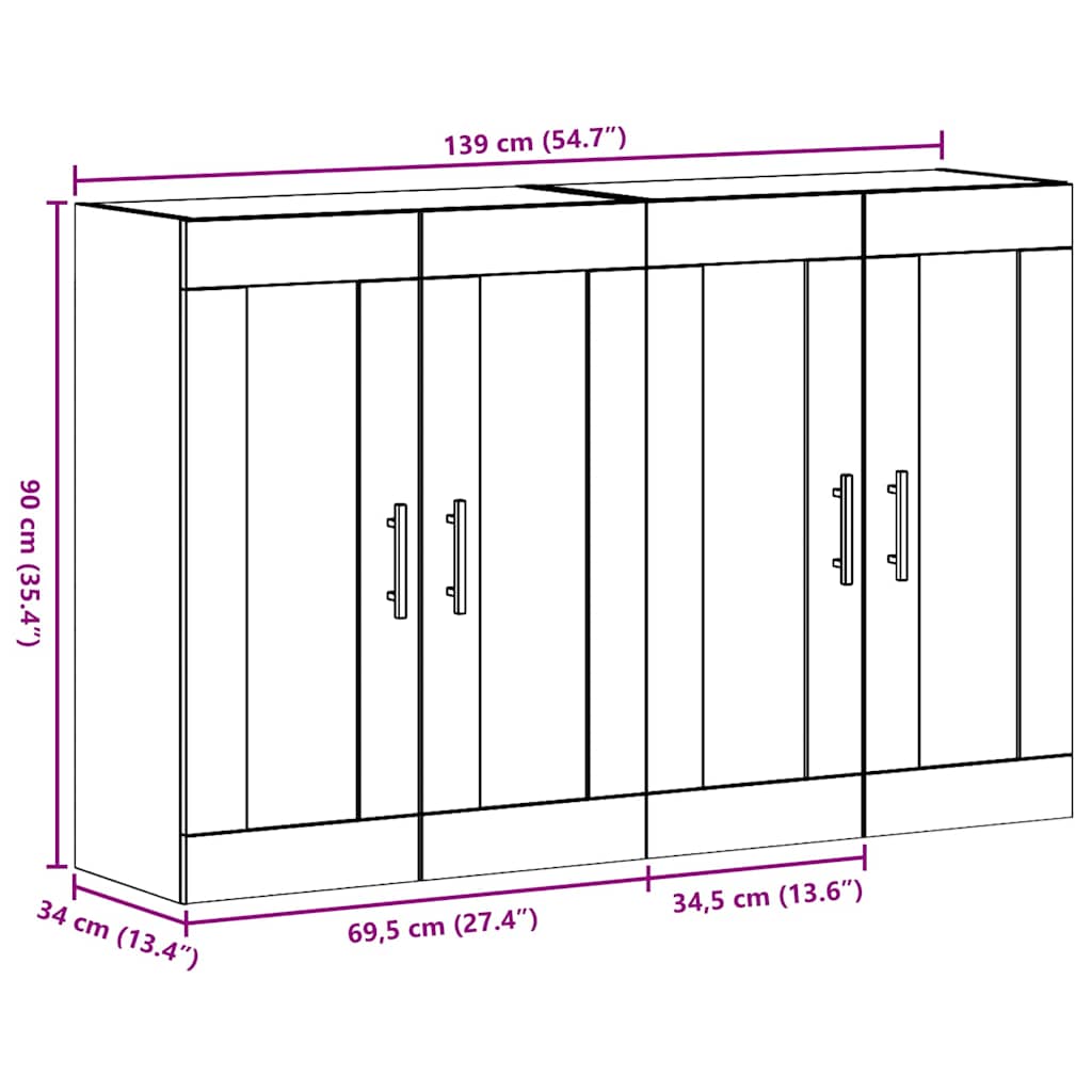 Wandmontierte Schränke 2 pcs Altholz 69.5 x 34 x 90 cm