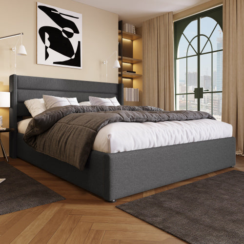 Linen Bed With Metal Frame Panels