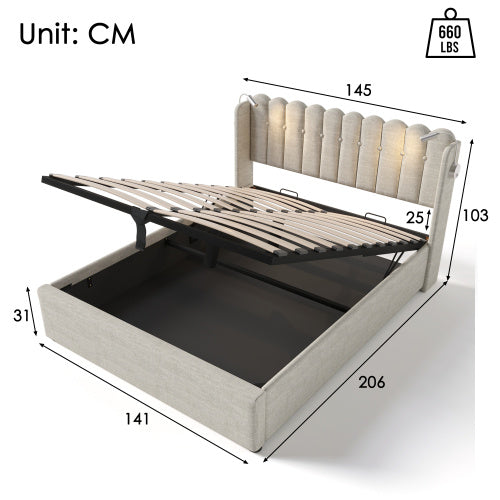 Linen Storage Space Bed Frame With Mattress  Size  140cmx200cm