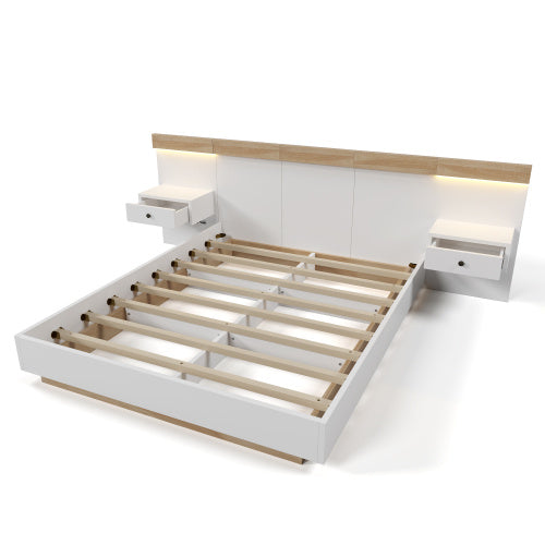 Floating Bed With Headboard In Timber Slatted Frame  Size 140X200