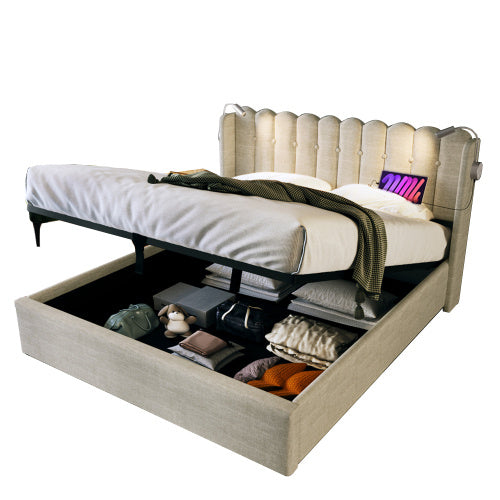 Linen Storage Space Bed Frame With Mattress  Size  140cmx200cm