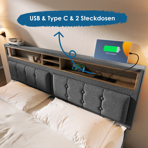 Linen Bed Frame With Slatted Frame