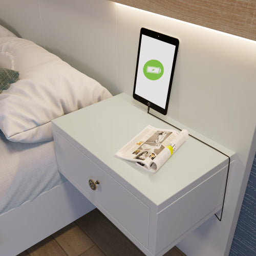 Floating Bed With Headboard In Timber Slatted Frame  Size  180cmx200cm