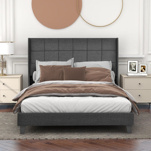 Linen Bed Frame Mit Federkernmatratze  Size140 X 200cm