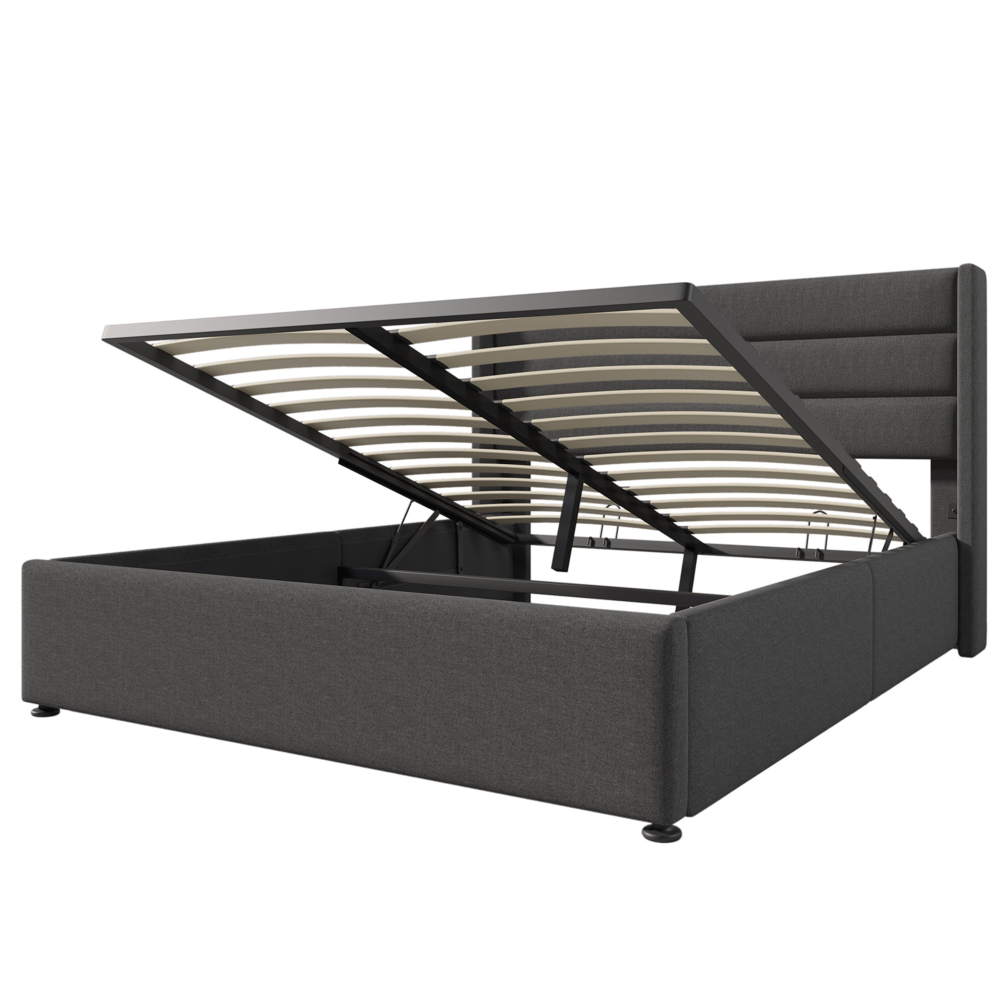 Linen Bed With Metal Frame Panels