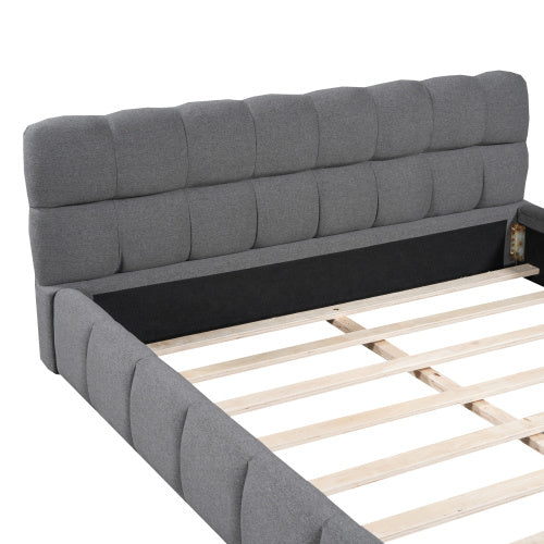 Double Bed With Soft Linen Backrest