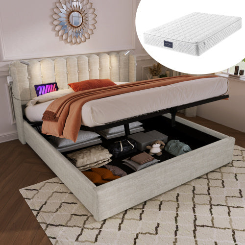 Linen Storage Space Bed Frame With Mattress  Size 160cmx200cm