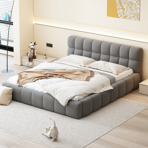 Double Bed With Soft Linen Backrest
